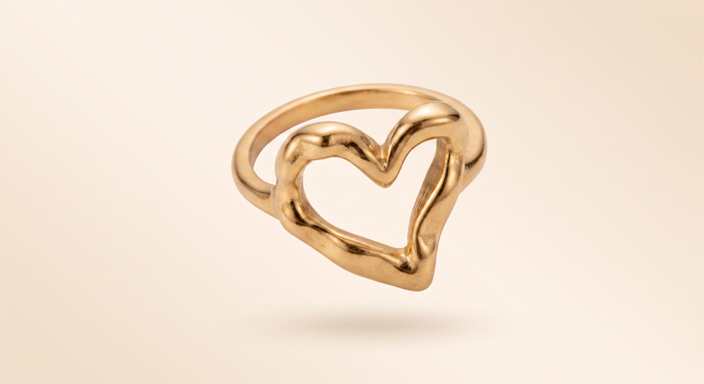 Anillo Corazón Dorado Aurea — Acero Inoxidable